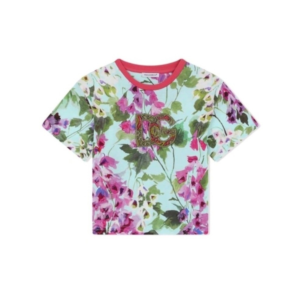 Dolce & Gabbana Kids Cotton Floral Logo T Shirt Size: 12